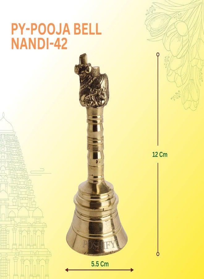 POSHIFY Brass Pooja Bell - Nandi Design on Top, Handcrafted Traditional Indian Bell for Puja, Meditation, Spiritual Practices, and Home Decor - Image 2